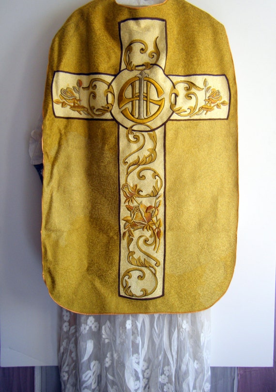 vintage 1950s CHASUBLE and vestment priest's robe,