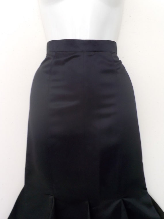 90s BLACK SATIN FISHTAIL Midi Skirt, size S - image 7