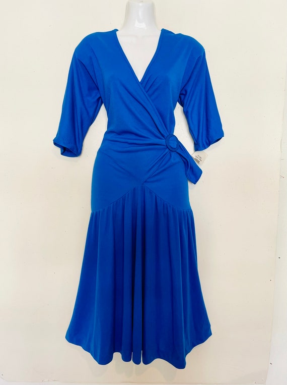 BOLD 80s Wrap Mermaid Dress in Royal Blue Jersey,… - image 5