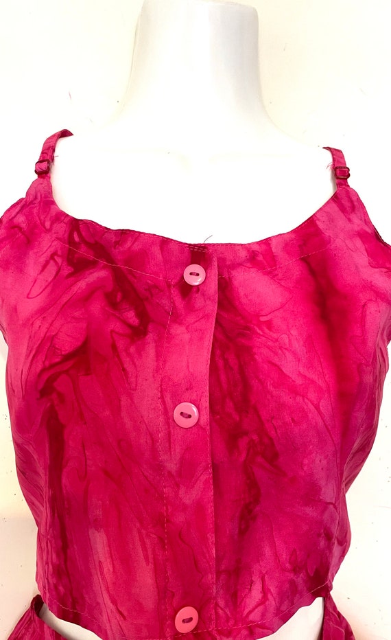 1990s Pink Tie Dye WRAP skirt and CROP TOP , size… - image 5