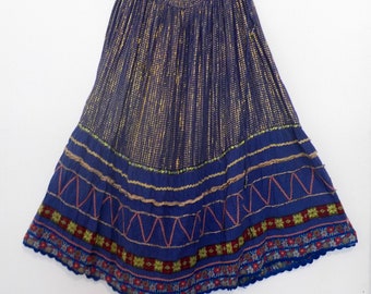 VTG 70's Boho METALLIC thread INDIAN Cotton Gauzy Gypsy Skirt, size s-m-l