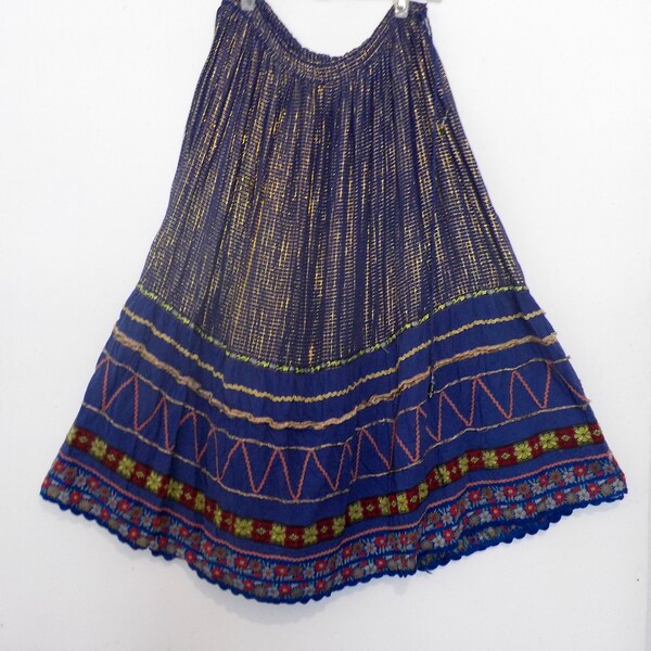 VTG 70's Boho METALLIC thread INDIAN Cotton Gauzy Gypsy Skirt, size s-m-l