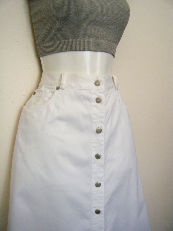 high waisted white denim skirt