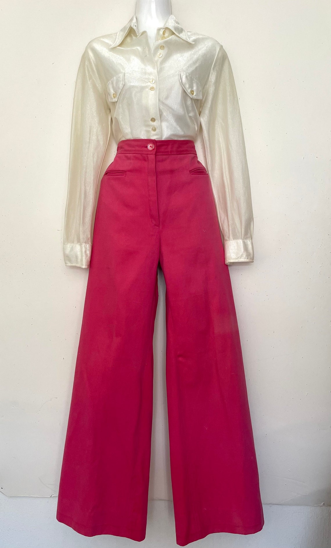 1970s HOT PINK WIDE Bell Bottoms Pants size 27x30 | Etsy