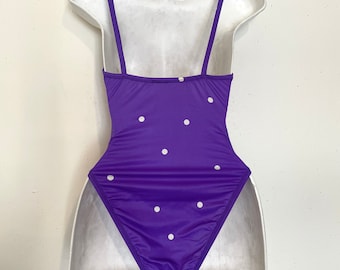 1980s Polka Dots SWIMSUIT with FRENCH Cut one piece swimming costume, size s - m