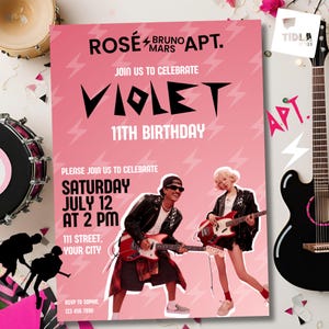 Apt Rose Bruno Mars Invito Compleanno Modello Festa Apateu K-pop Stile Modificabile Digitale Stampabile Download Istantaneo