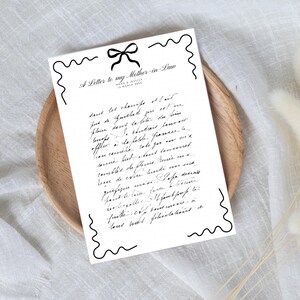 Plantilla de carta de boda: cartas sinceras para la madre de la novia, el padre del novio o el esposo: lazos en blanco y negro