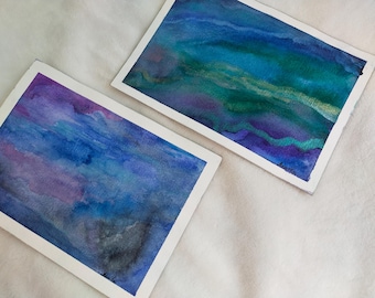 Watercolor Galaxy Postcards: Shimmering Cosmic Art, Set of 2