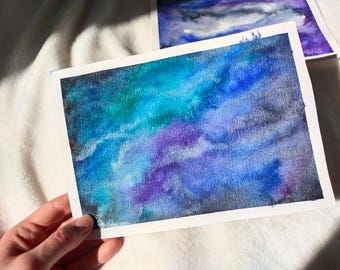 Watercolor Galaxy Postcards: Shimmering Cosmic Art, Set of 2