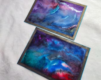 Shimmering Galaxy Watercolor Postcards: Cosmic Art Stationery Set