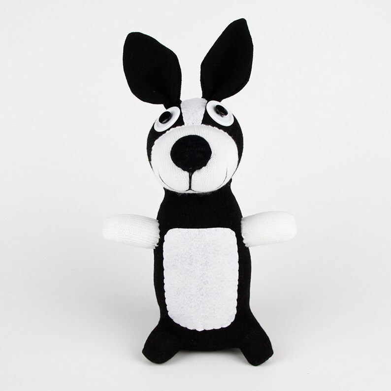 Handmade Sock Boston Terrier Dog Stuffed Animal Doll Baby Toys Kids Gift
