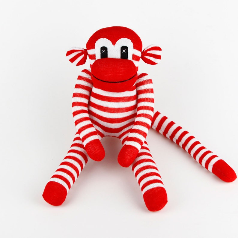 Sock Monkey Red White Striped Stuffed Animal Doll Baby Toys - Etsy