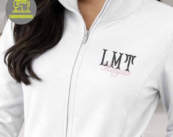 Personalisierte lizenzierte Masseurin Frauenjacke mit durchgehendem Reißverschluss, gestickter LMT-Pullover, S037