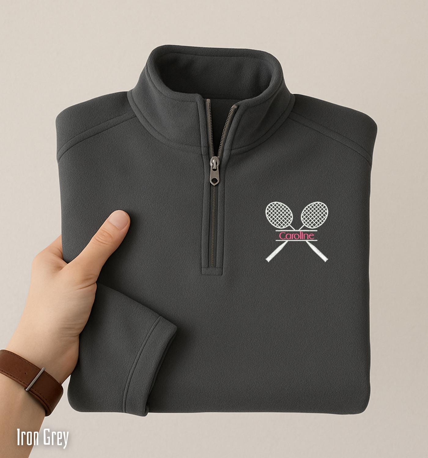 トップス THE TOE Embankment Sweatshirt Badminton Embroidered Quarter Zip Sweatshirt, Badminton Lover