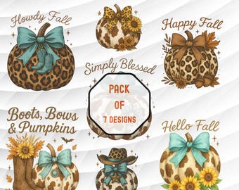 Western Fall Pumpkin PNG Bundle: Leopard Cow Print, Boots, Bows (Digital Download