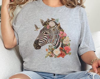 Boho Zebra T-Shirt: Floral Animal Graphic, Nature Lover Gift