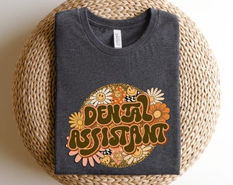 Chemise d'assistante dentaire léopard à fleurs rétro : t-shirt cadeau dentiste