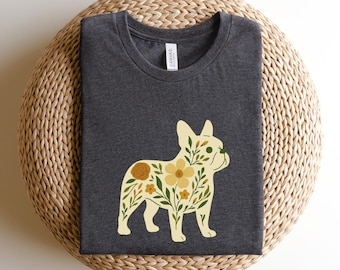 Chemise fleurie bouledogue français : t-shirt cadeau pour maman chien
