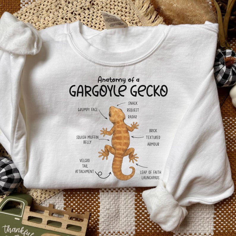 Grumpy Gecko Anatomy of Gargoyle Gecko Sweatshirt, Funny Reptile Shirt, Lizard Lover ...