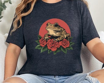 Floral Frog Graphic Tee: Cottagecore Toad Shirt