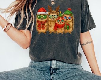 Leuke familieshirt kerstegel, vakantie grafisch T-shirt, bijpassend kerst T-shirt, grappig bos dierenvriend cadeau, B160