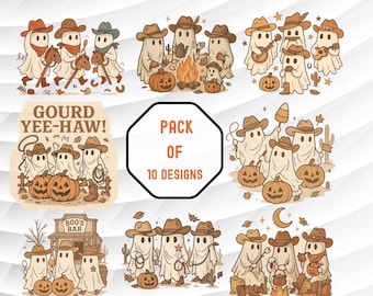 Cowboy Ghost PNG Bundle: Western Halloween Sublimation Designs (Commercial Use Allowed) (Digital Download
