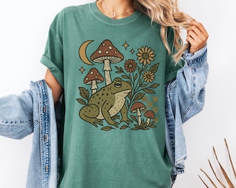 Camiseta Cottagecore de sapo y hongo: diseño retro de hongos