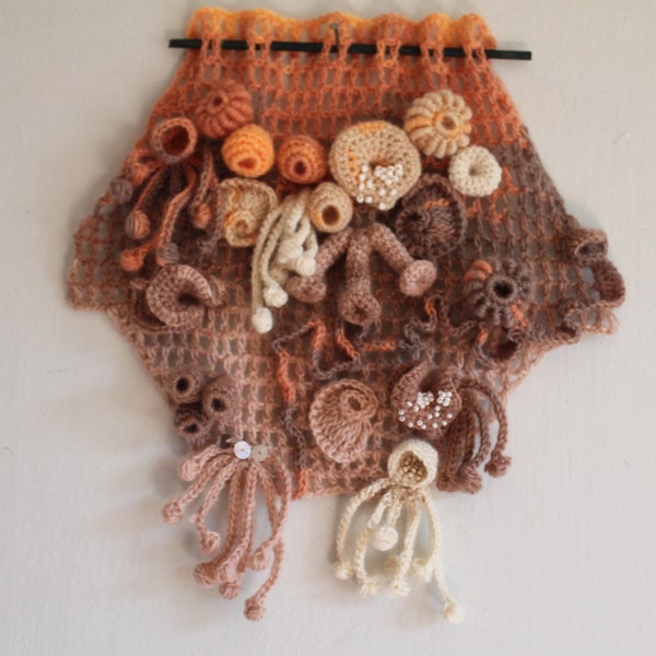 Coral Reef , Freeform Crochet Wall Hanging , Sculpture , Fiber Art , Hyperbolic crochet , Gift Idea,  Unique Home Decor, Boho Chic