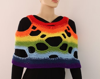 5 in 1 Universal Two-sided Rainbow Crochet Poncho Shawl - Scarf Cowl - Vest - Ready to ship