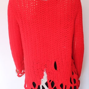 SALE Crochet Sweater Red Off White Chunky Long Sleeved | Etsy
