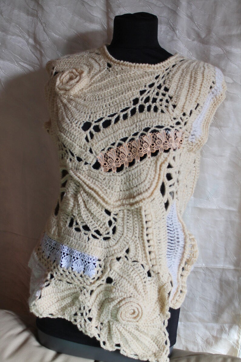 Ivory Crochet sweater Boho Chic Hippie Gypsy Mori Girl | Etsy