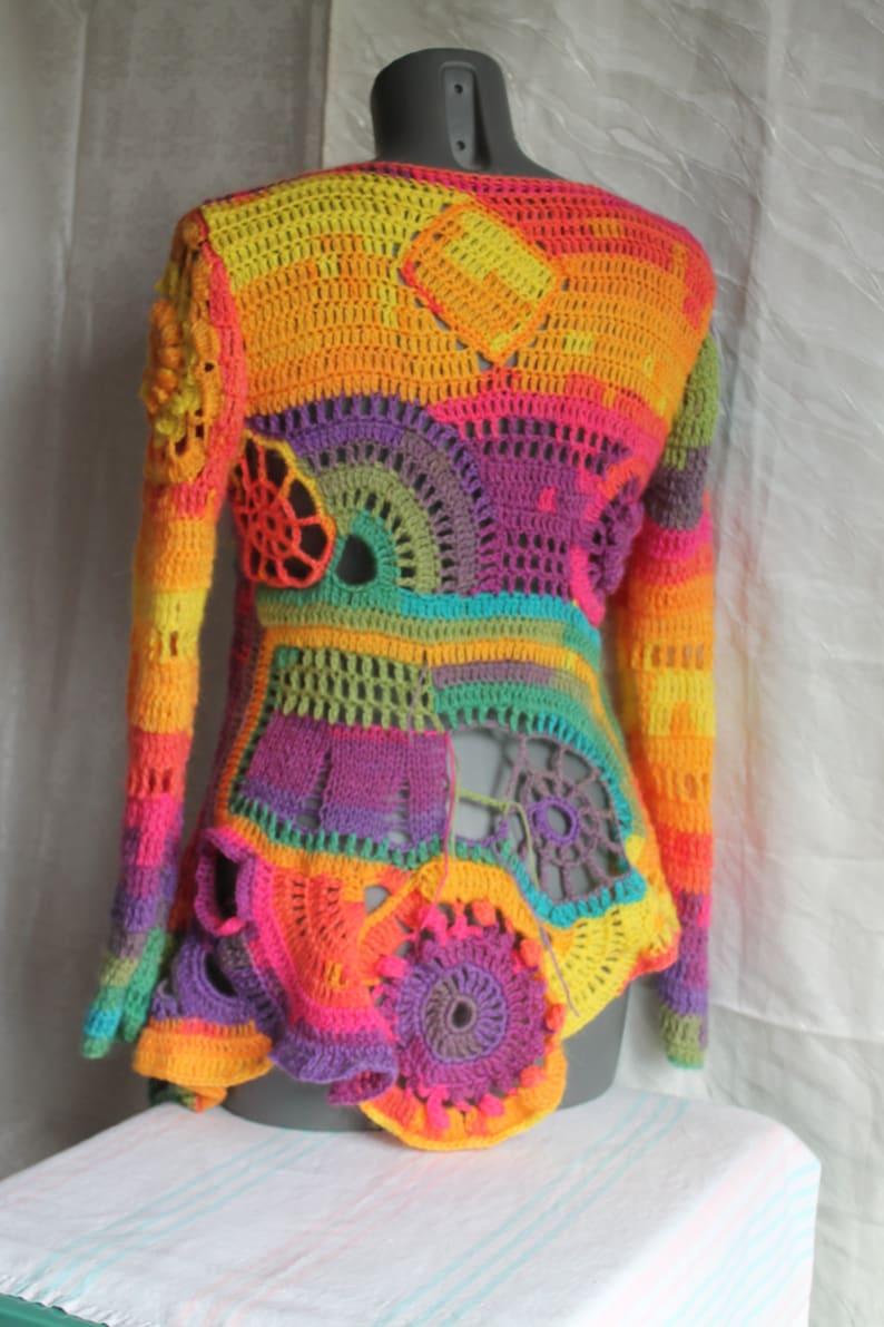 Rainbow Fairy Crochet sweater  Boho  Chic Hippie Gypsy Mori 