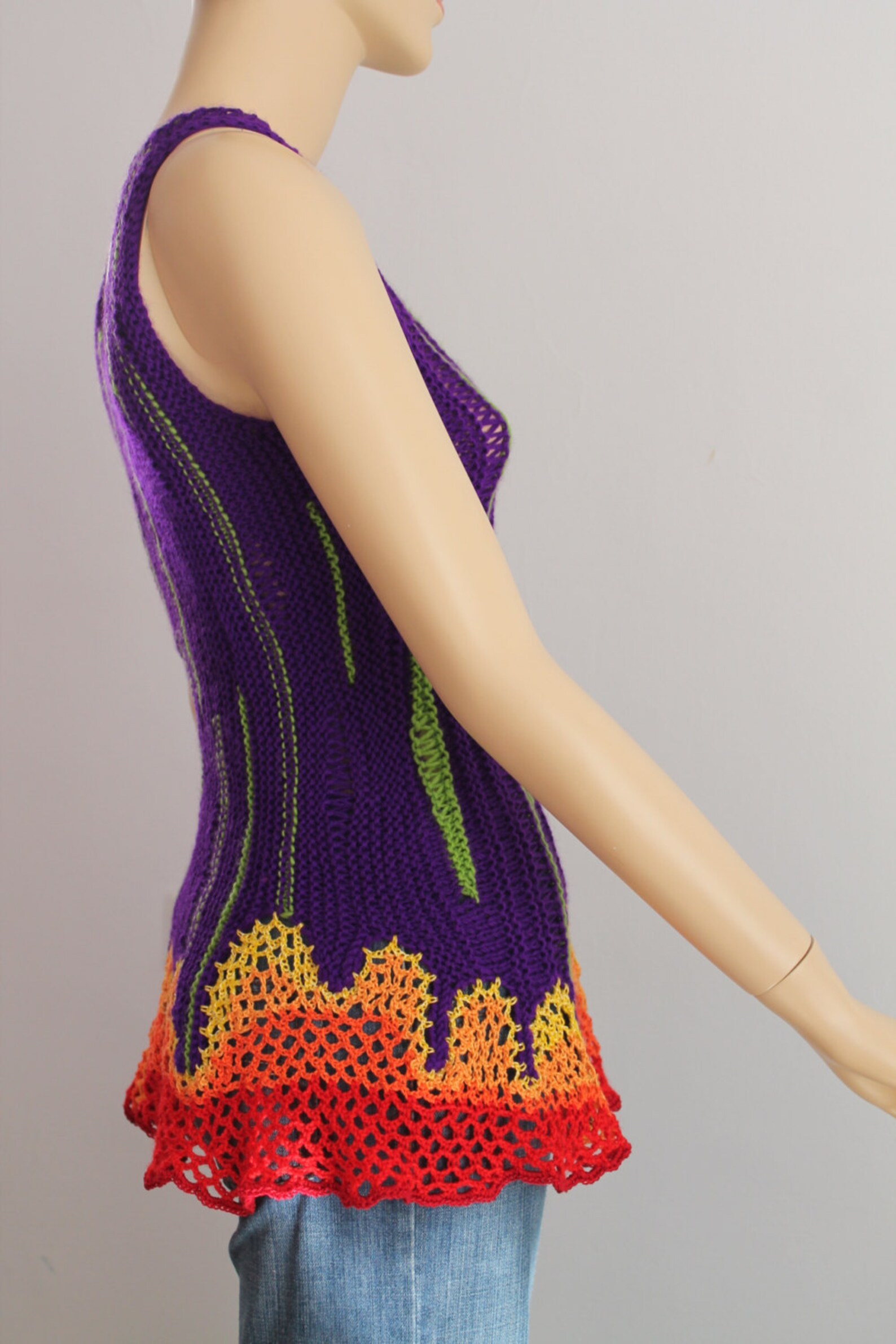 Unique Luxury Rainbow Hand Knit Crochet Sweater Top Tunic Etsy