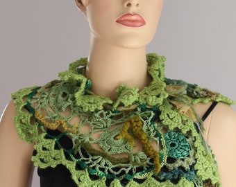 Green Scarf / Crochet Scarf /  Holiday Accessories