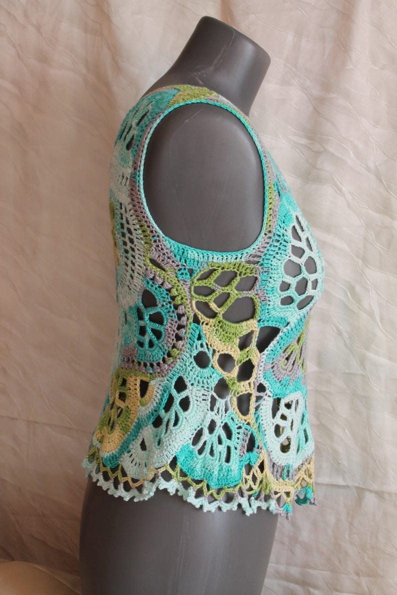 Chic Boho Hippie Multicolor Freeform Crochet Tank Top Etsy