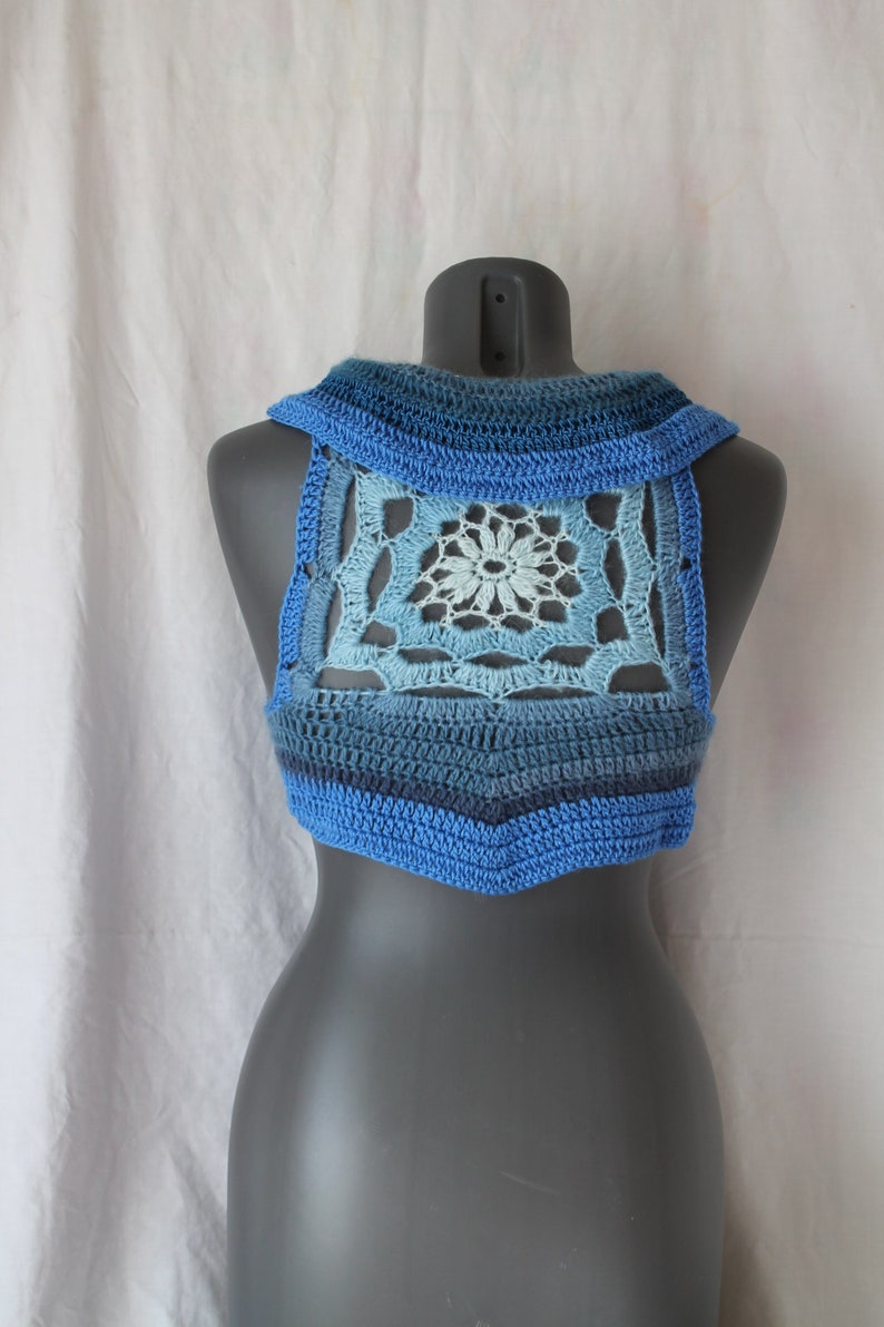 Blue Crochet Summer Top,Boho Chic Top Colorful Crochet Cropped Tank SM Crochet Mandala Pixie Vest Top beach top,festival Halter