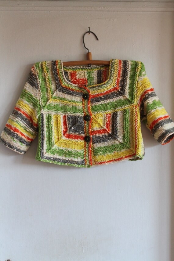 Unique Patchwork Multicolor Hand knitted Cropped jacket Etsy