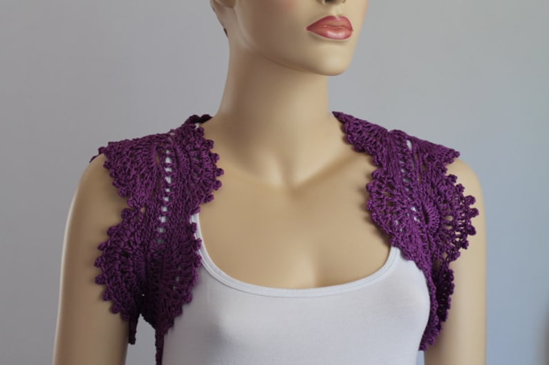 Crochet Cotton Deep Lilac Flower Shrug Bolero / Fall Spring Etsy