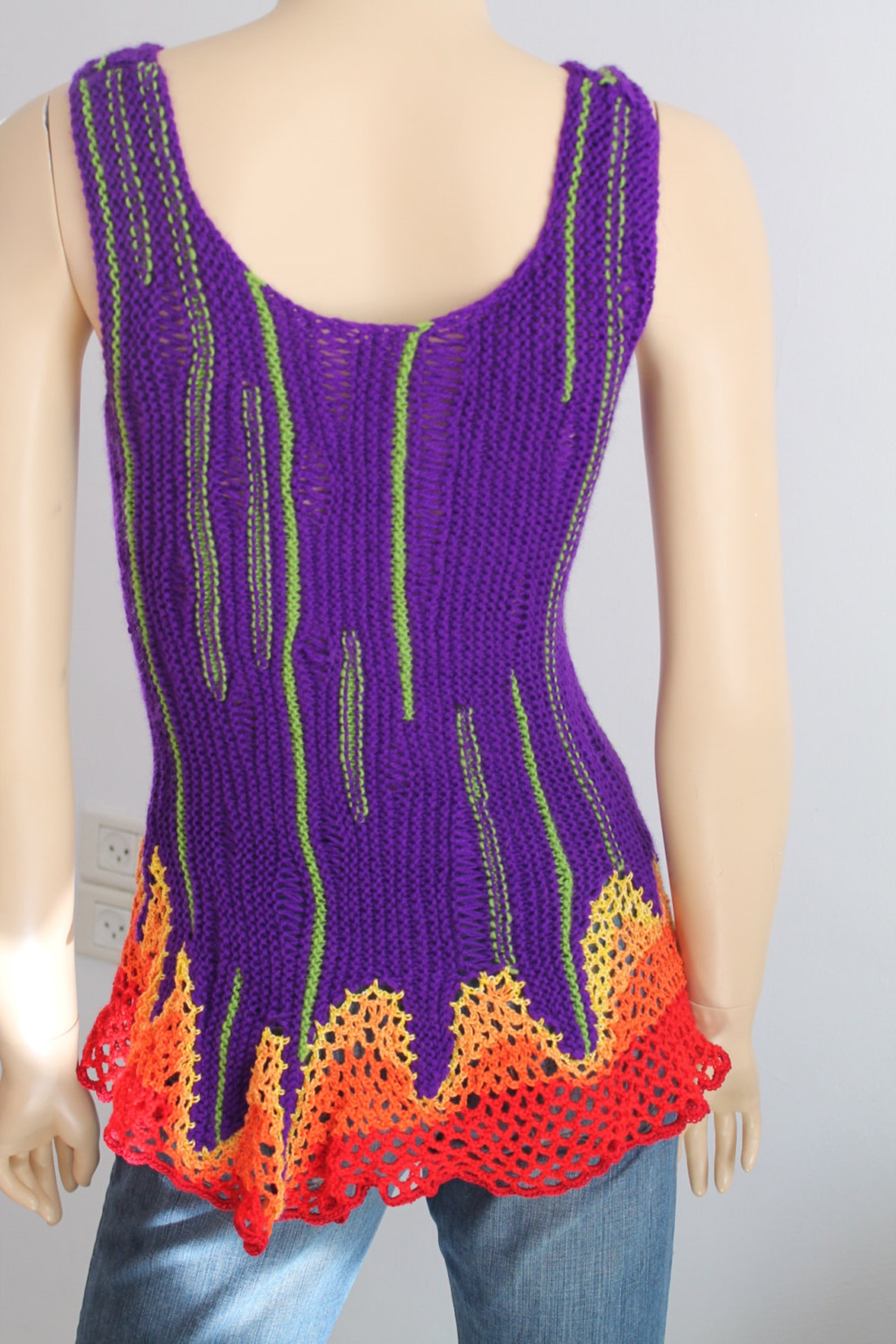 Unique Luxury Rainbow Hand Knit Crochet Sweater Top Tunic Etsy
