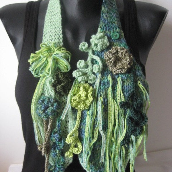 Scarf   Scarflette  in Shades of green Scarf necklace