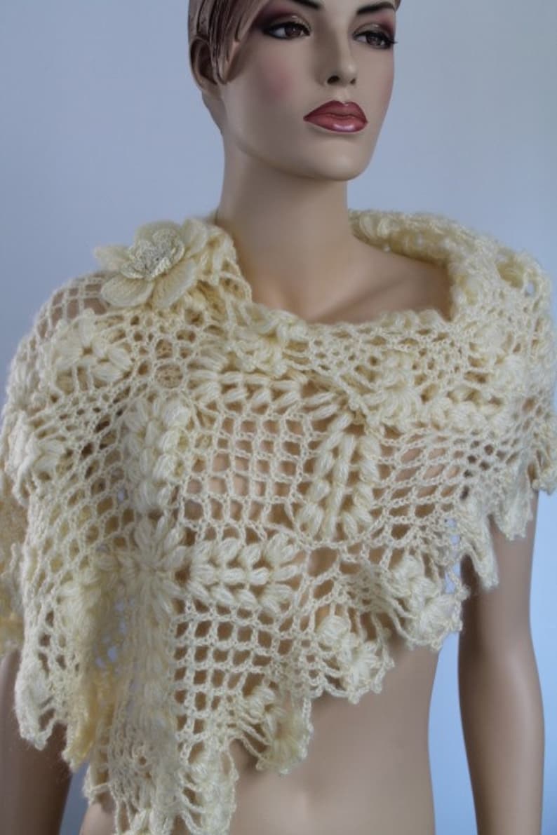Cream Crochet Lace Wedding Shawl Wrap Shrug Capelet Holiday Etsy