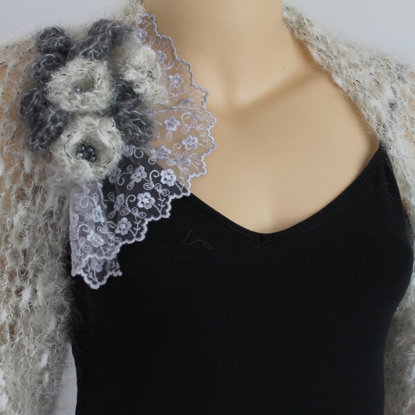 Ready to ship Hand Knitted  Wedding Shrug Bolero 3/4 sleeved / Fall  Fashion  / Luxury Yarn