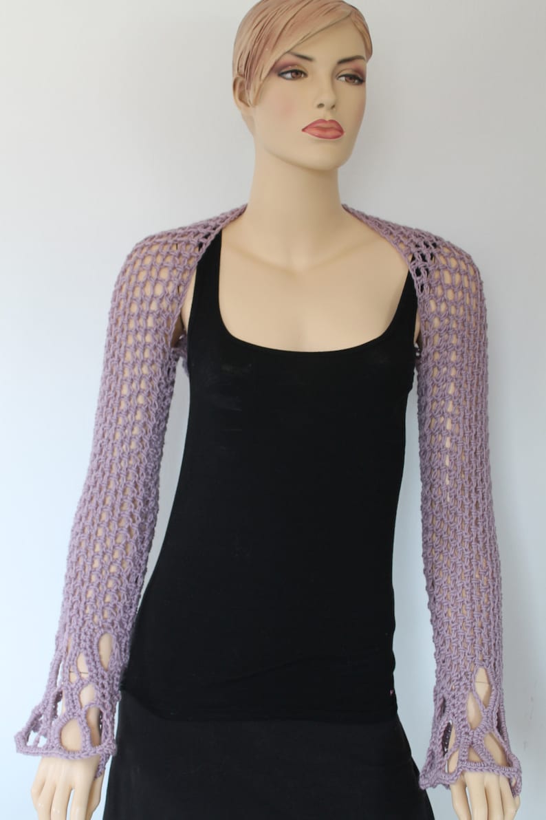 Knit Shrug Dusty Lilac Crochet Shrug Bolero long sleeved Etsy