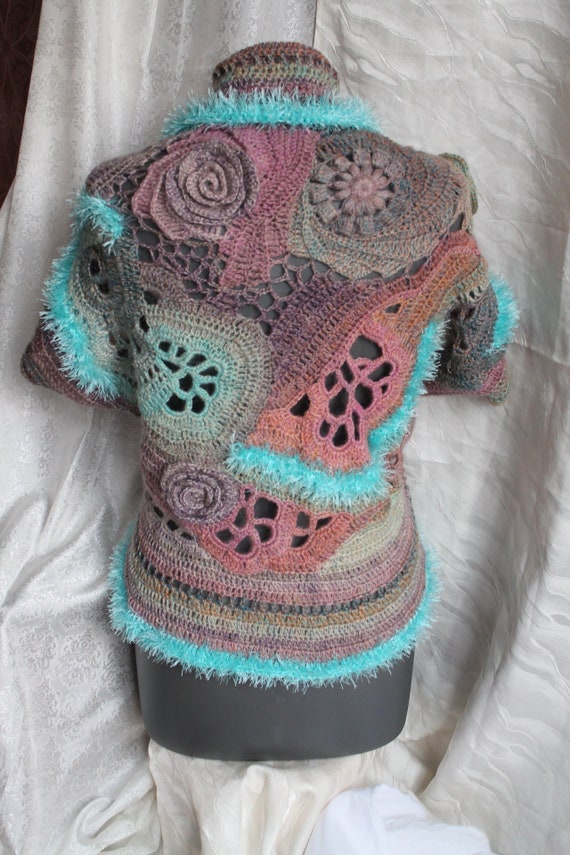 Freeform Crochet Cardigan Shrug Cape Shawl Boho Chic Sweater Jacket Unique Crochet Shrug Bohemian Clothing Crochet Vest Art To Wear