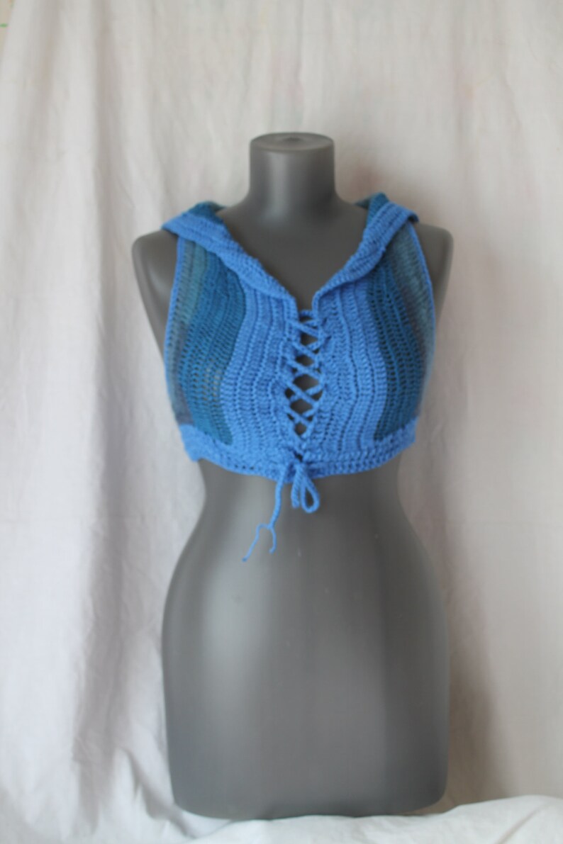 Blue Crochet Summer Top,Boho Chic Top Colorful Crochet Cropped Tank SM Crochet Mandala Pixie Vest Top beach top,festival Halter