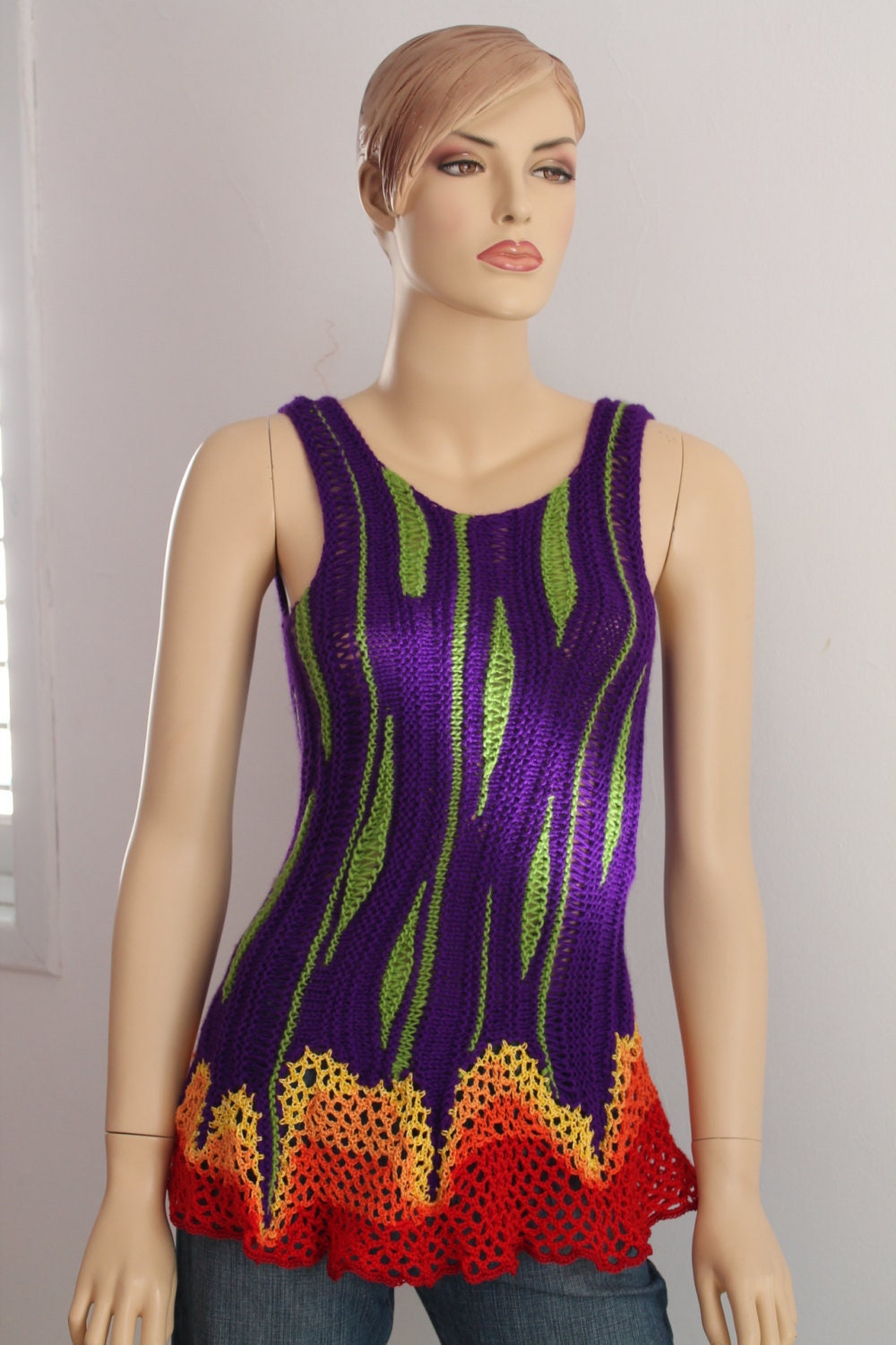 Unique Luxury Rainbow Hand Knit Crochet Sweater Top Tunic Etsy