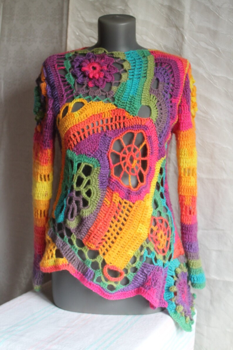 Rainbow Fairy Crochet sweater  Boho  Chic Hippie Gypsy Mori 