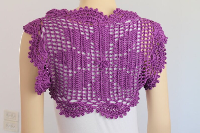 Crochet Cotton Deep Lilac Flower Shrug Bolero / Fall Spring Etsy