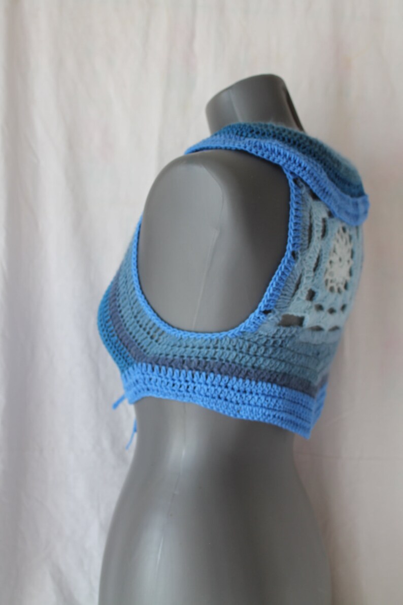Blue Crochet Summer Top,Boho Chic Top Colorful Crochet Cropped Tank SM Crochet Mandala Pixie Vest Top beach top,festival Halter