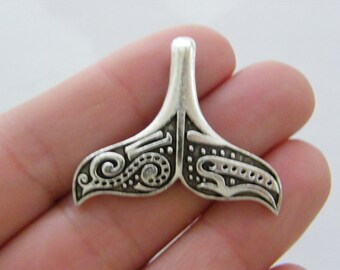 SC2714 6 Whale Tail Charms Antique Silver Tone 3D Larger Size